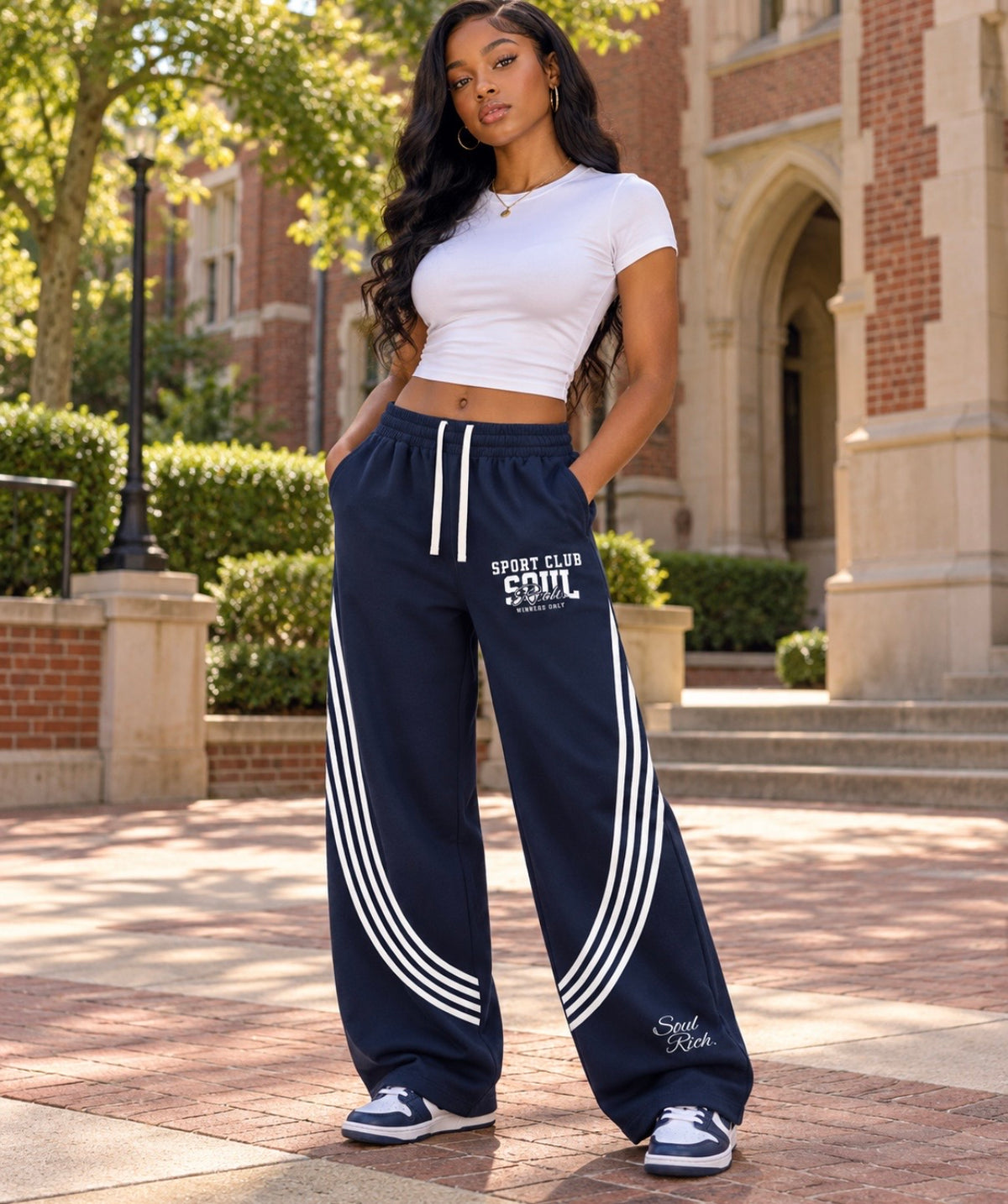 SOUL RICH Sport Club Curved Stripe Sweatpants