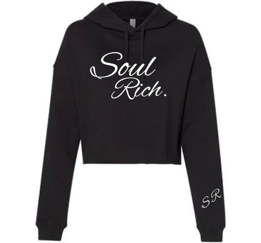 BLACK AND WHITE SOUL RICH LLC WOMEN’S CROPPED TOP HOODIE