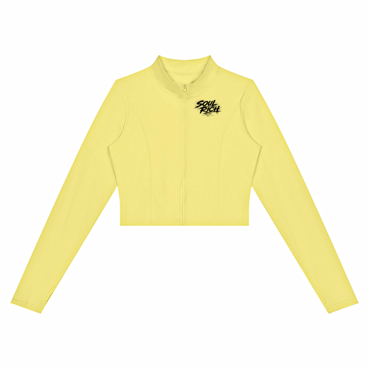 SOUL RICH Yellow Women’s Crop Yoga Sports Jacket & Pants Set