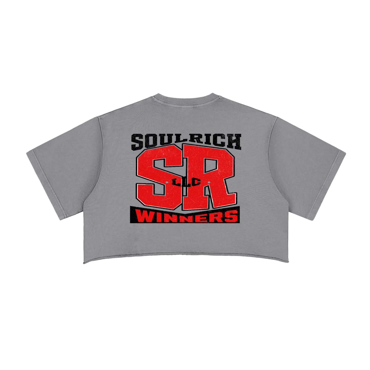 SOUL RICH “Women’s Snow Washed Raw Edge Gray Crop Top”