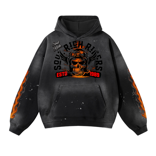 Soul Rich Riders “Black Vintage Washed Frayed Fleece Hoodie” Limited Edition