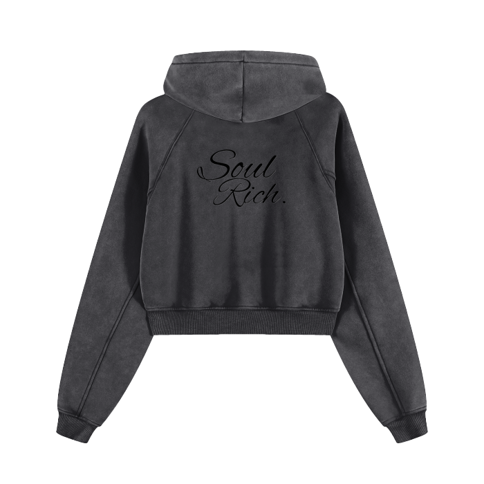 Women’s Black and Gray Cropped Zip-Through Hoodie