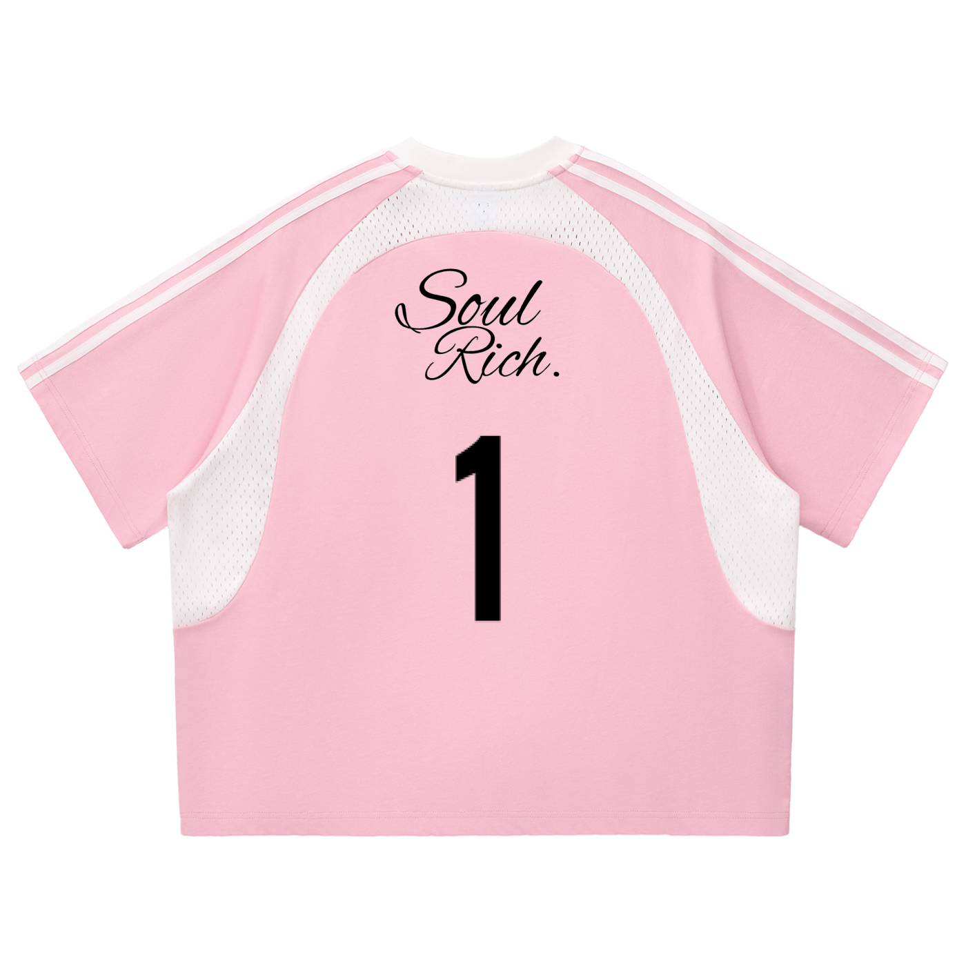 SOUL RICH Riders “Contrast Stripes Panel Mesh Pink T-shirt” Limited Edition