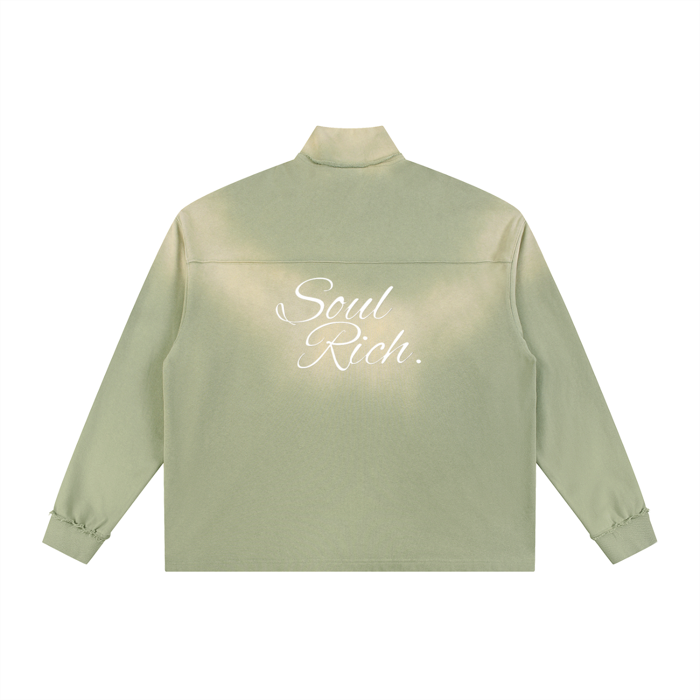 SOUL RICH “Sun Fade Raw Edge Quarter-Zip Sweatshirt”