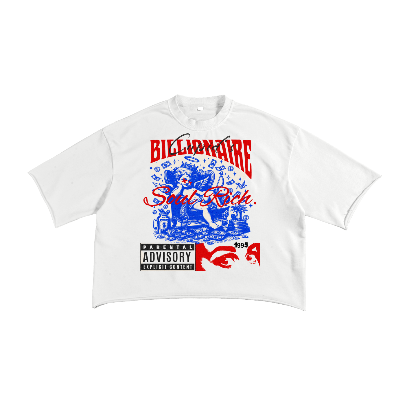 “Cupid’s Billionaire” 1995 Soul Rich Luxury French Terry T-Shirt (White & Apricot) – Limited Edition (Unisex)