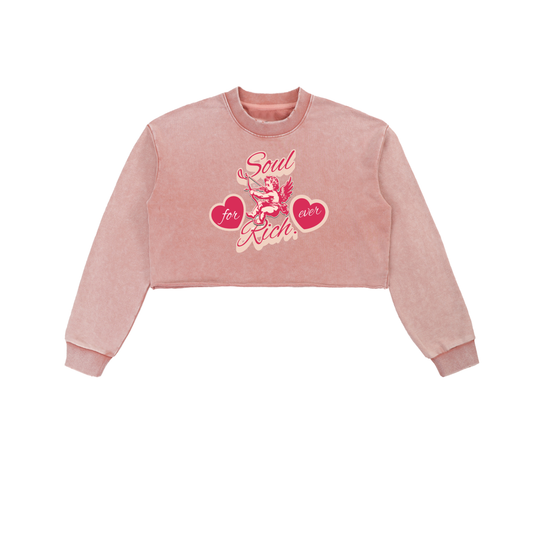 SOUL RICH “PINK Snow Washed Raw Edge Cropped Sweatshirt” Women’s