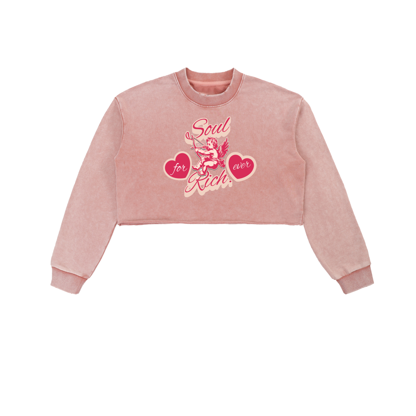 SOUL RICH “PINK Snow Washed Raw Edge Cropped Sweatshirt” Women’s