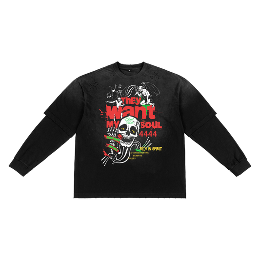 SOUL RICH “They Want My Soul” Sunfade Hand-Frayed T-Shirt (Limited Edition) 4444