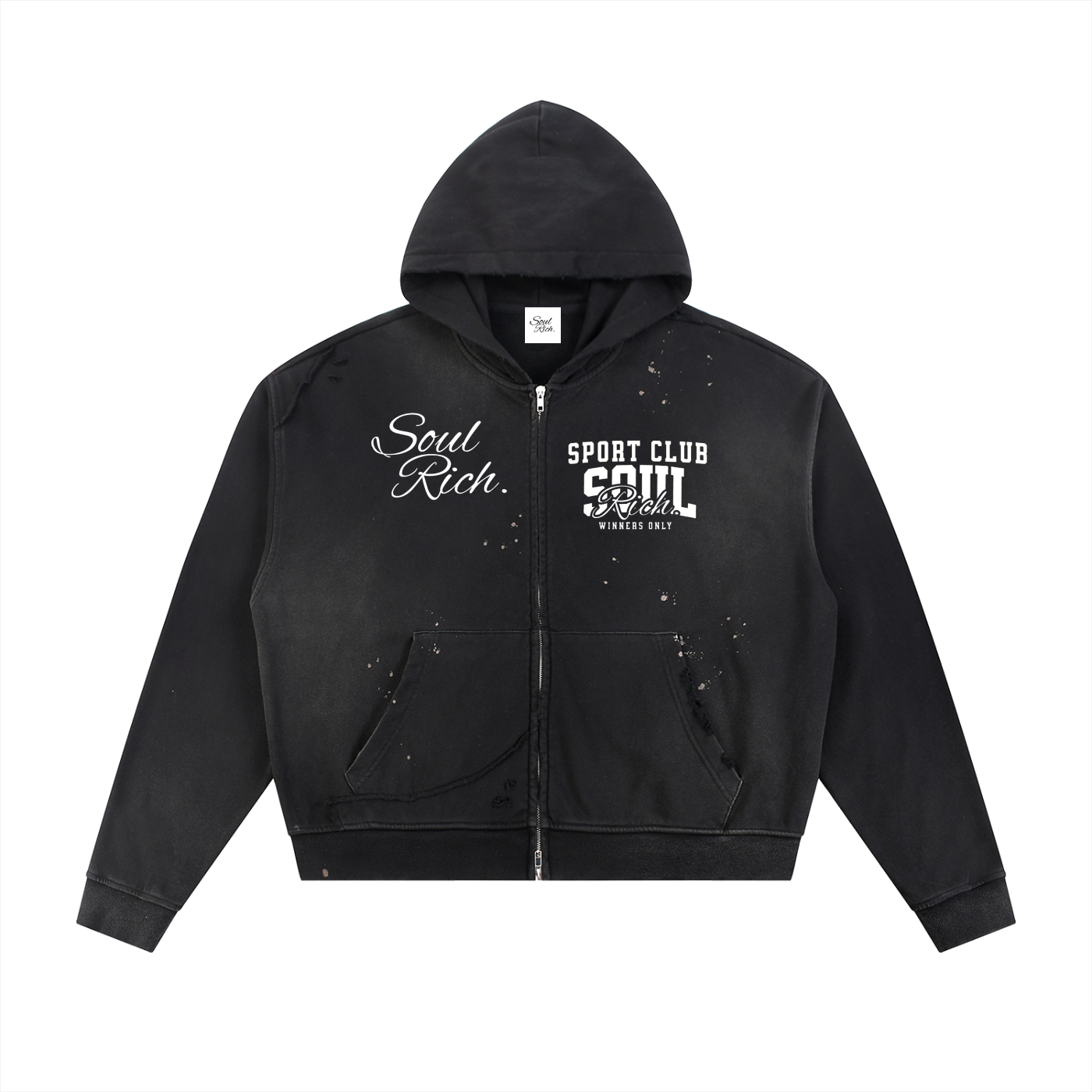 SOUL RICH “Sun Fade Frayed Raw Edge Fleece Zip Hoodie” Limited Edition