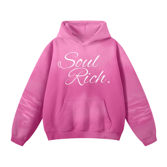 Pink And White Unisex Monkey Washed Luxury Fleece Hoodie