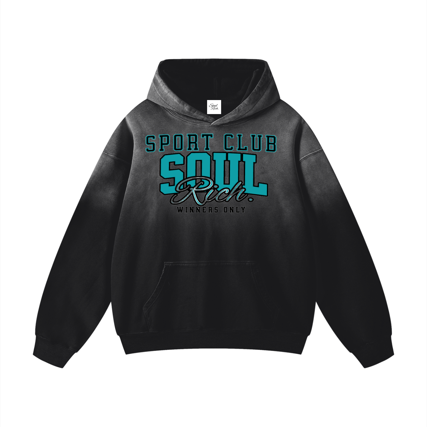 Soul Rich “Black Sport club Heavyweight Sunfade Oversized Hoodie” Limited Edition