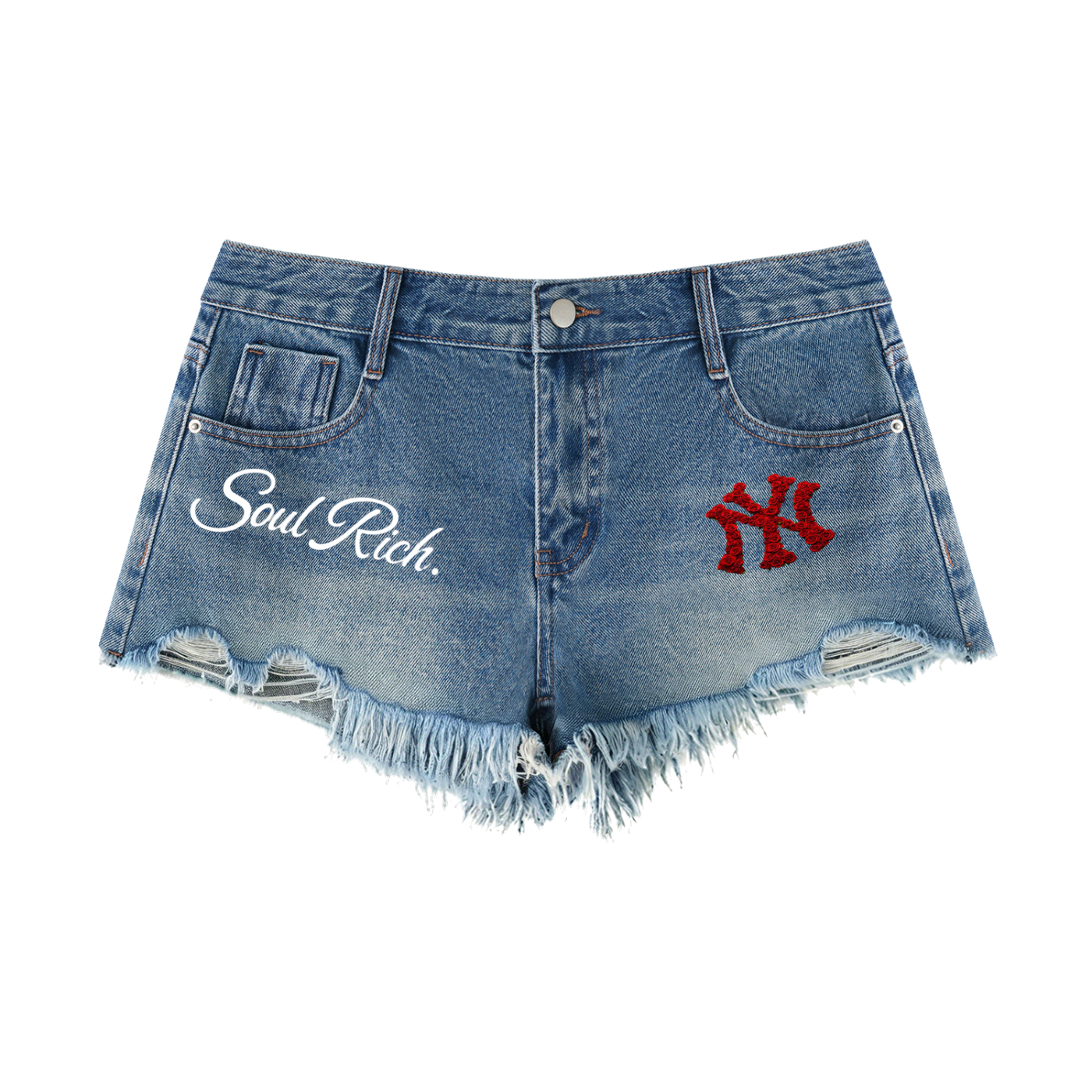 SOUL RICH Women's Vintage Wash Raw Hem Denim Shorts
