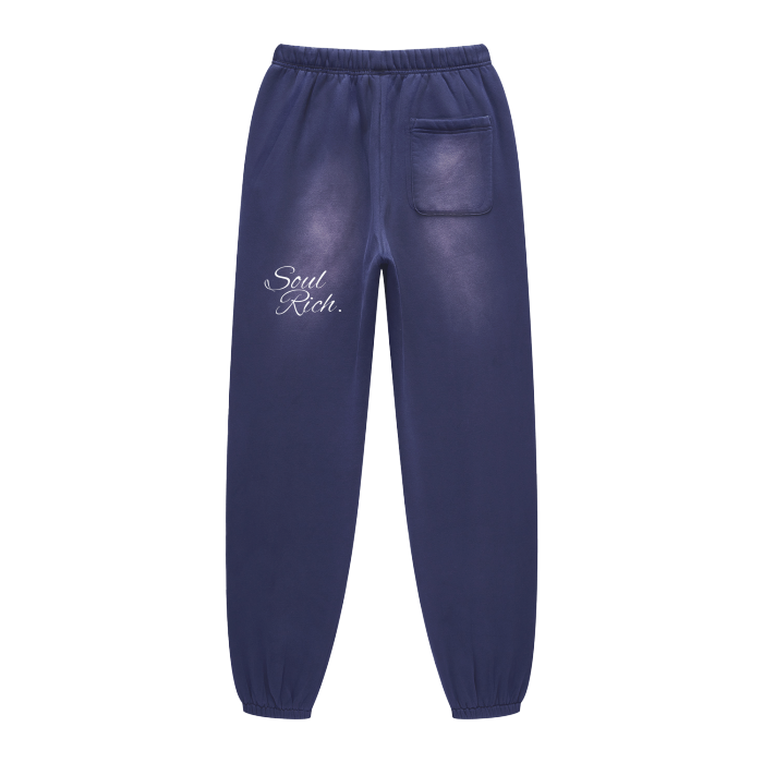 Navy Blue And White Unisex Monkey Washed Fleece Joggers