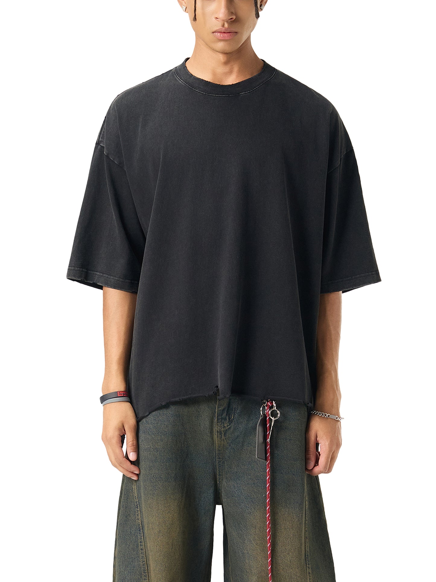 SOUL RICH Snow Wash Raw-Hem Boxy T-Shirt – Washed White
