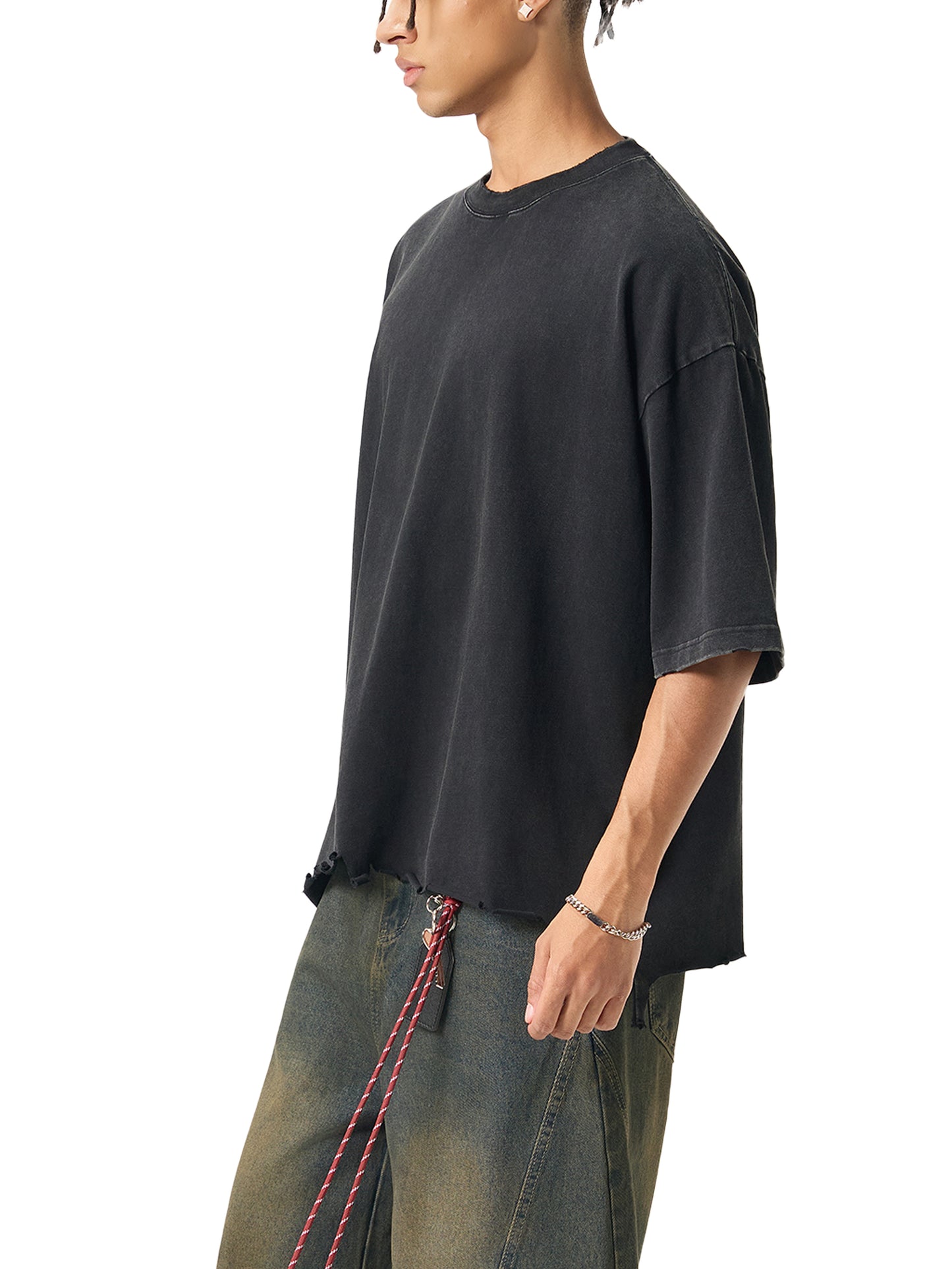 SOUL RICH Snow Wash Raw-Hem Boxy T-Shirt – Washed White