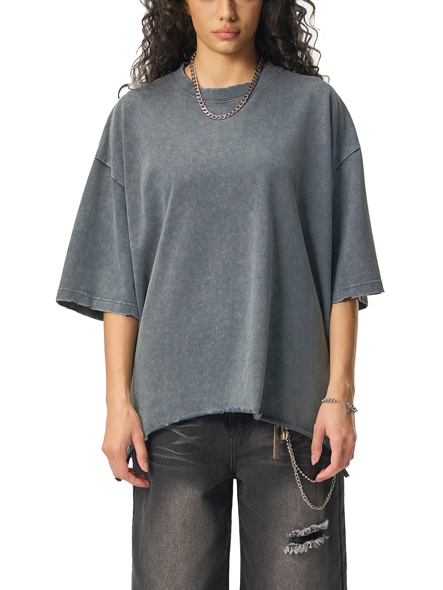 SOUL RICH Snow Wash Raw-Hem Boxy T-Shirt – Washed White