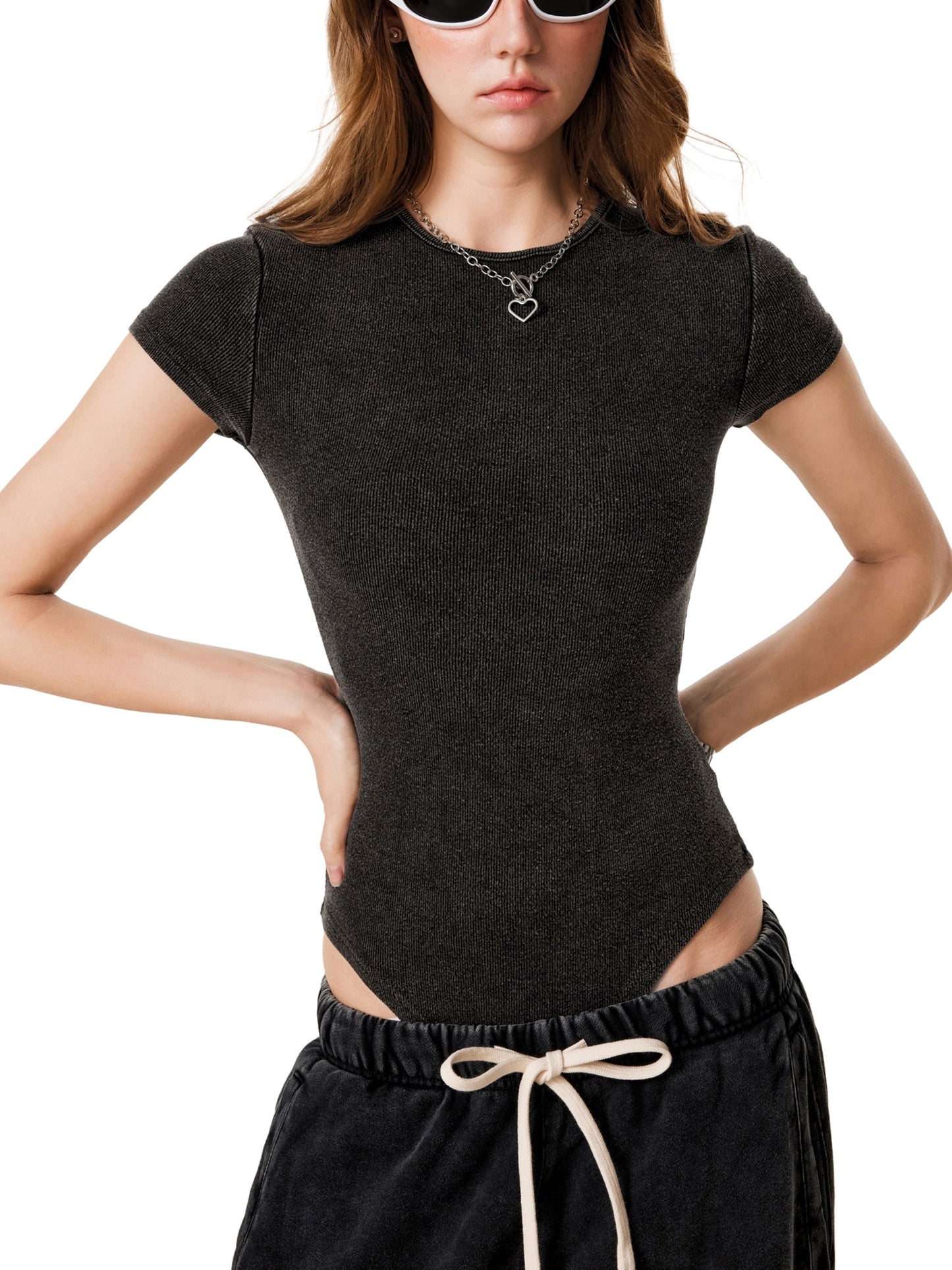 SOUL RICH Women's Mineral Wash Crewneck Bodysuit